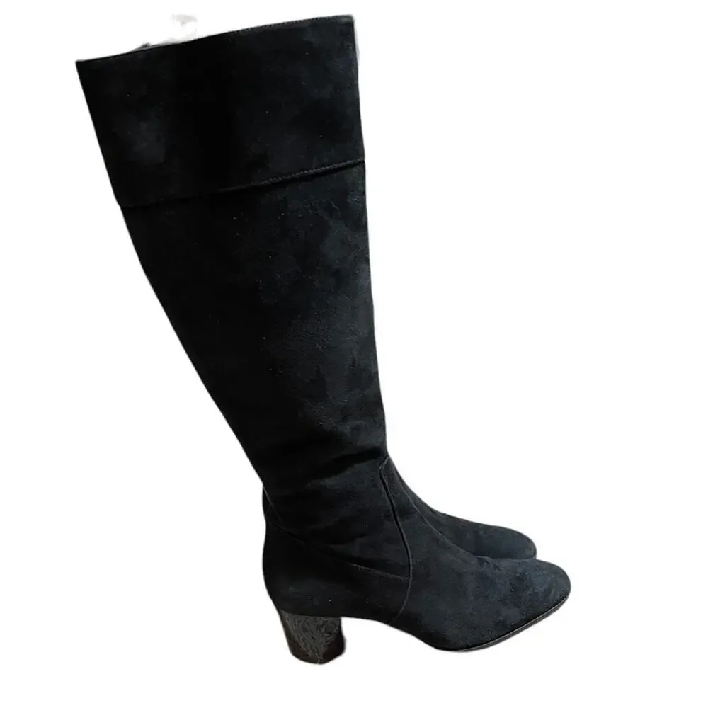 Diane Von Furstenburg Suede Knee High Boots Black Size 5